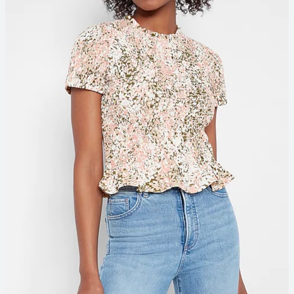 Express smocked peplum floral top